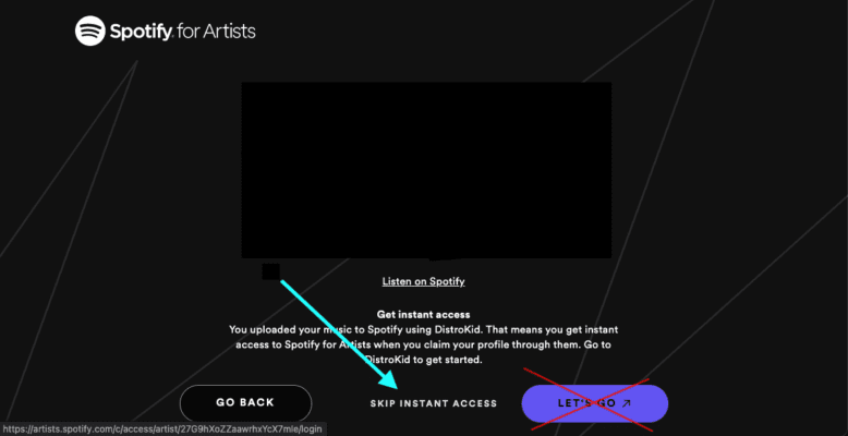 skip instant access Spotify for artists