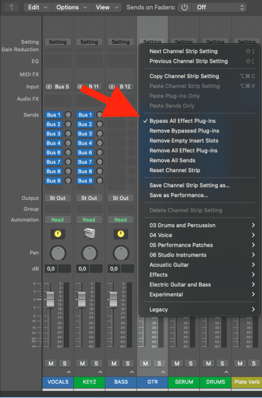 10 gömda kortkommandon i Logic Pro X, Bypass effects plug-ins